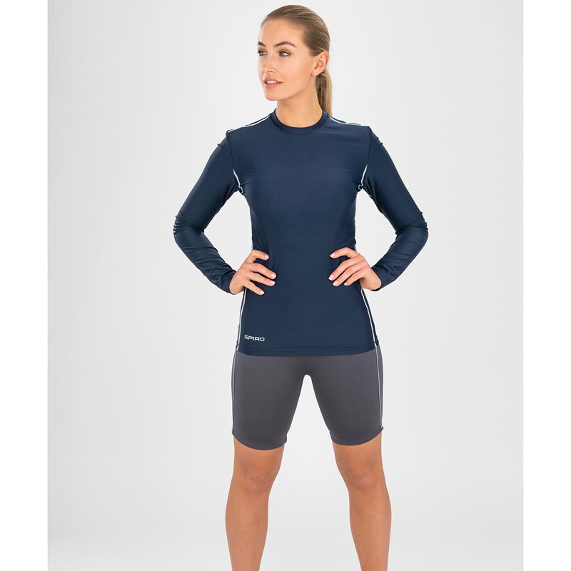 Spiro compression bodyfit baselayer long sleeve top - Black/Red Top Stitch XS